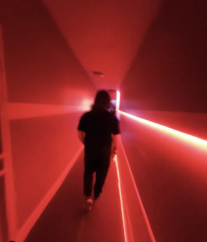 Monte Baunk walking a corridor at night